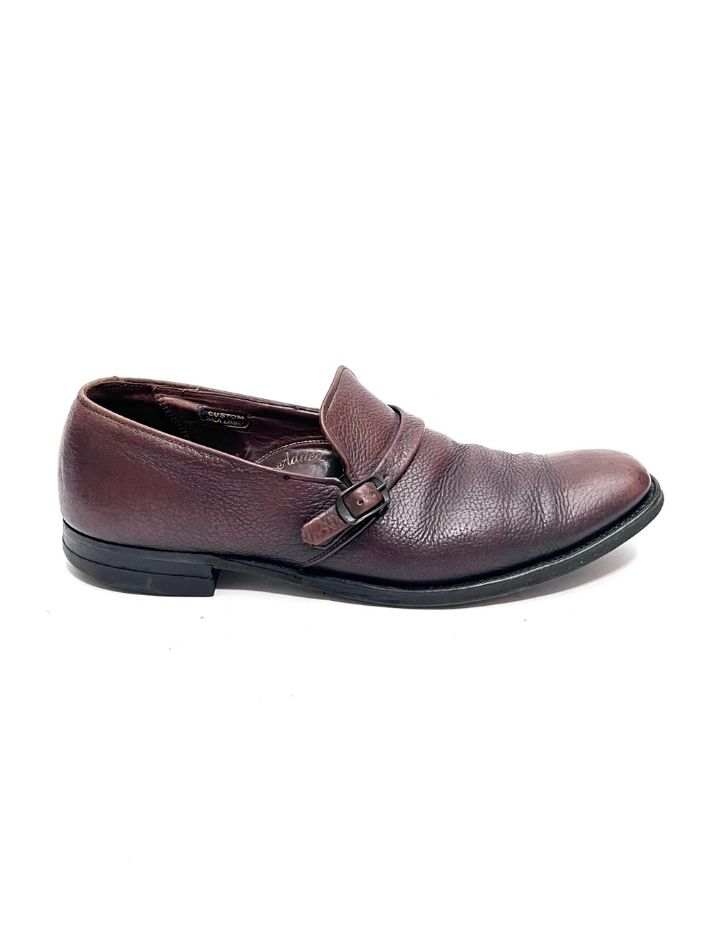Vintage 1990s men's brown pebble leather high vamp loafers
